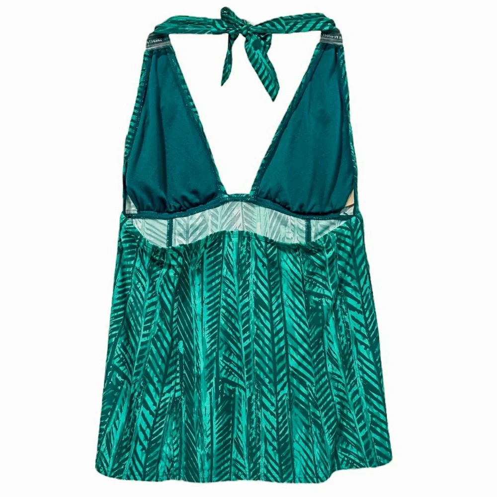Lole Jamaica Tankini Top Green Tropical Leaf Print Halter